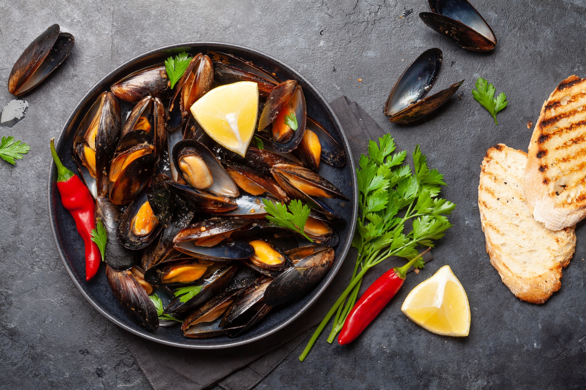 Traditional seafood mussels